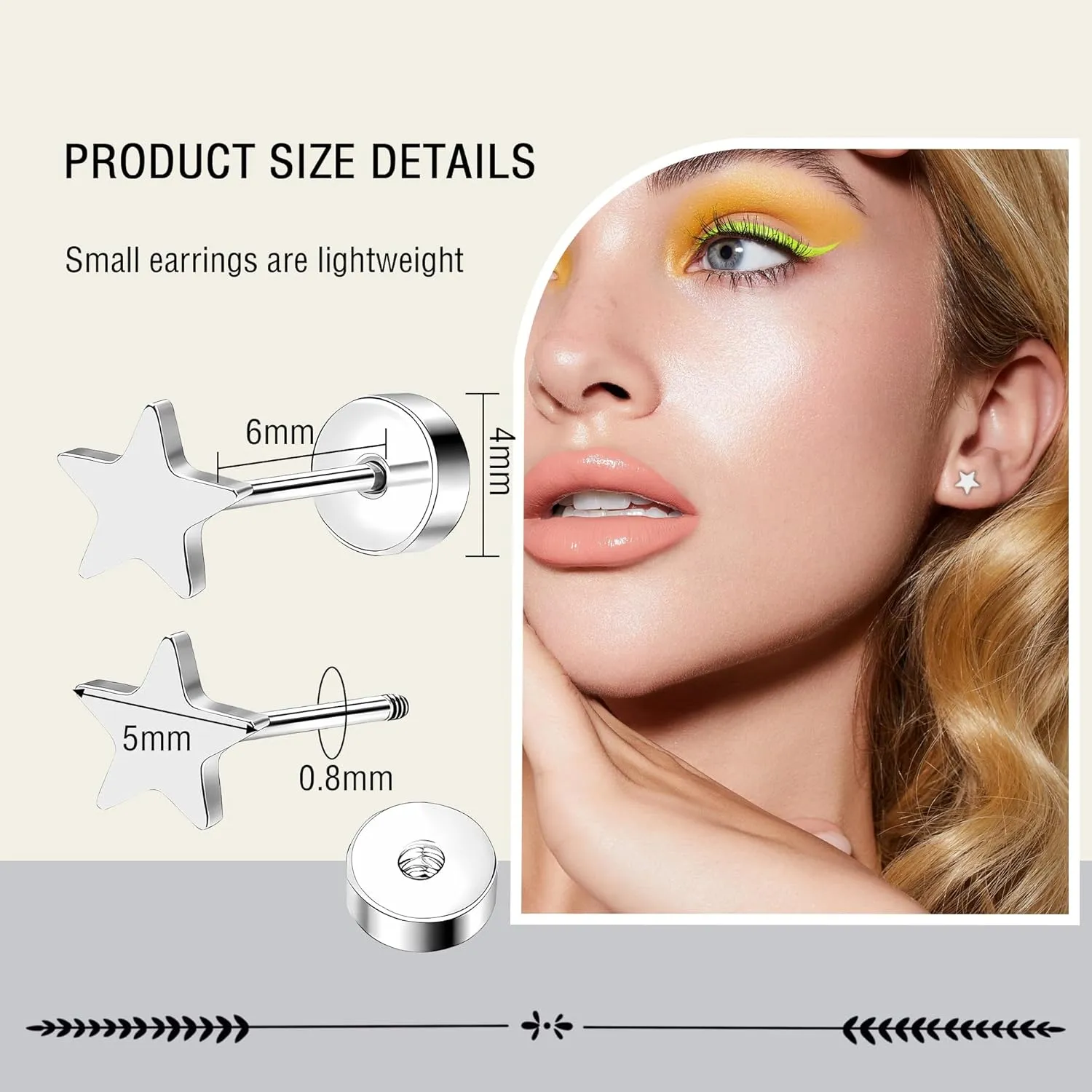 ZDE Women Flat Back Heart Earrings Non-Nickel Heart Earrings Titanium Hypoallergenic Cartilage Earrings Stud for Sensitive Ears Simple Classic 5mm Flat Stud Earring