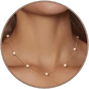 Zeffy Pearl Necklace 8MM Dainty Round Imitation Pearl Choker Necklace Wedding Pearl Necklace Delicate Jewelry for Women Simple Bridesmaid Jewelry Gifts