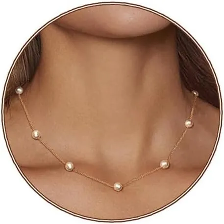 Zeffy Pearl Necklace 8MM Dainty Round Imitation Pearl Choker Necklace Wedding Pearl Necklace Delicate Jewelry for Women Simple Bridesmaid Jewelry Gifts