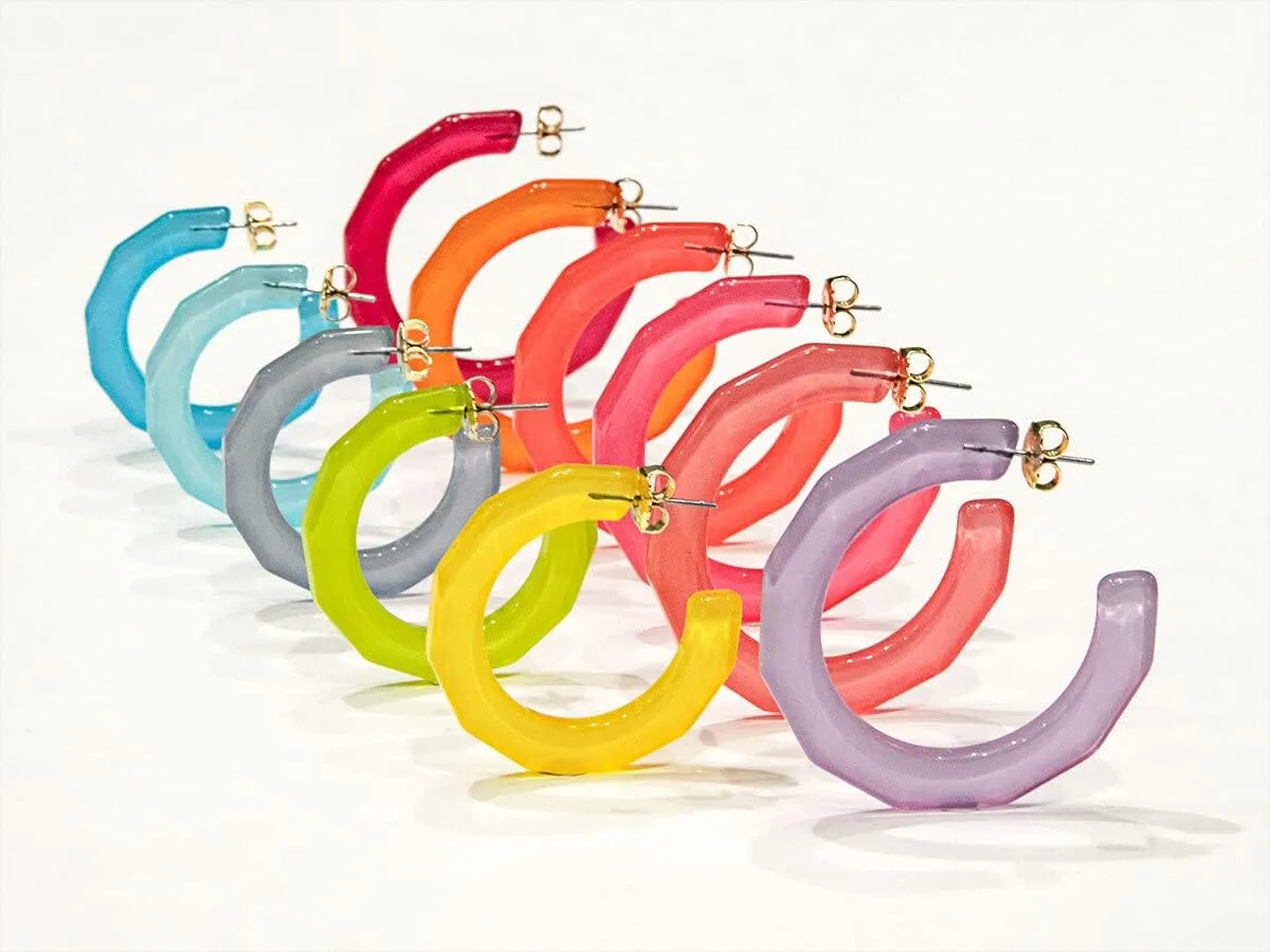 ZENZII Colorful Resin Acrylic Textured Flat Hoop Earring for Women